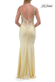 Picture of: Rhinestone Lace Illusion Gown with Low Back in Pale Yellow, Style: 33731, Detail Picture 12