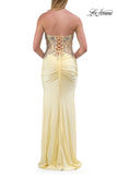 Picture of: Strapless Embellished Corset Gown with High Slit and Lace-Up Back in Pale Yellow, Style: 33761, Detail Picture 12