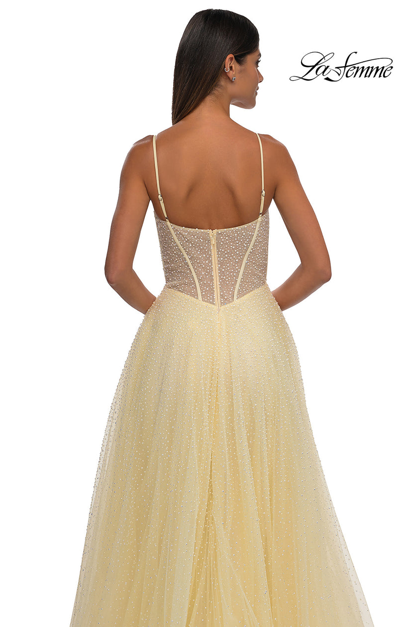 Picture of: Cute A-line Prom Dress with Pearl and Rhinestone Tulle in Pale Yellow, Style: 32644, Detail Picture 13