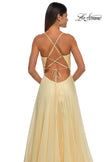Picture of: Metallic Chiffon Prom Dress with Flowing Skirt and High Slit in Pale Yellow, Style: 33043, Detail Picture 13