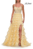 Picture of: Tiered Ruffle Gown with Beaded Bodice and High Slit in Pale Yellow, Style: 33493, Detail Picture 13