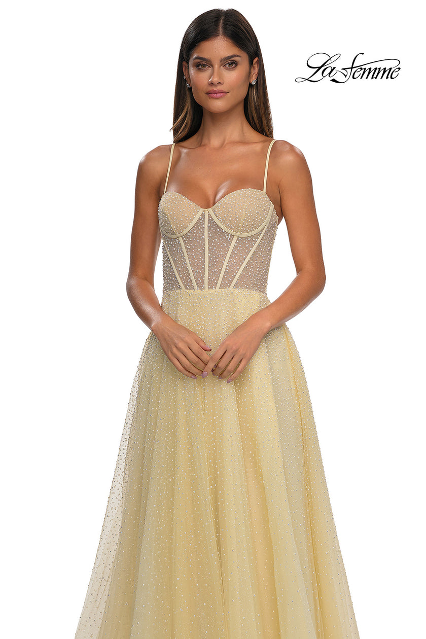 Picture of: Cute A-line Prom Dress with Pearl and Rhinestone Tulle in Pale Yellow, Style: 32644, Detail Picture 14