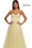 Picture of: A-line Tulle Dress with Satin Top and Rhinestone Neckline in Pale Yellow, Style: 32731, Detail Picture 14
