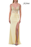 Picture of: Lace Corset Gown with High Slit and Lace-Up Back in Pale Yellow, Style: 33505, Detail Picture 15
