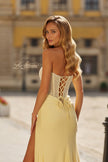 Picture of: Strapless Embellished Corset Gown with High Slit and Lace-Up Back in Pale Yellow, Style: 33355, Detail Picture 16