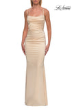Picture of: Straight Neck Satin Gown with Lace-Up Back in Pale Yellow, Style: 33604, Detail Picture 17