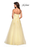 Picture of: Lace Accented Strapless Ball Gown with Pockets in Pale Yellow, Style: 27330, Back Picture
