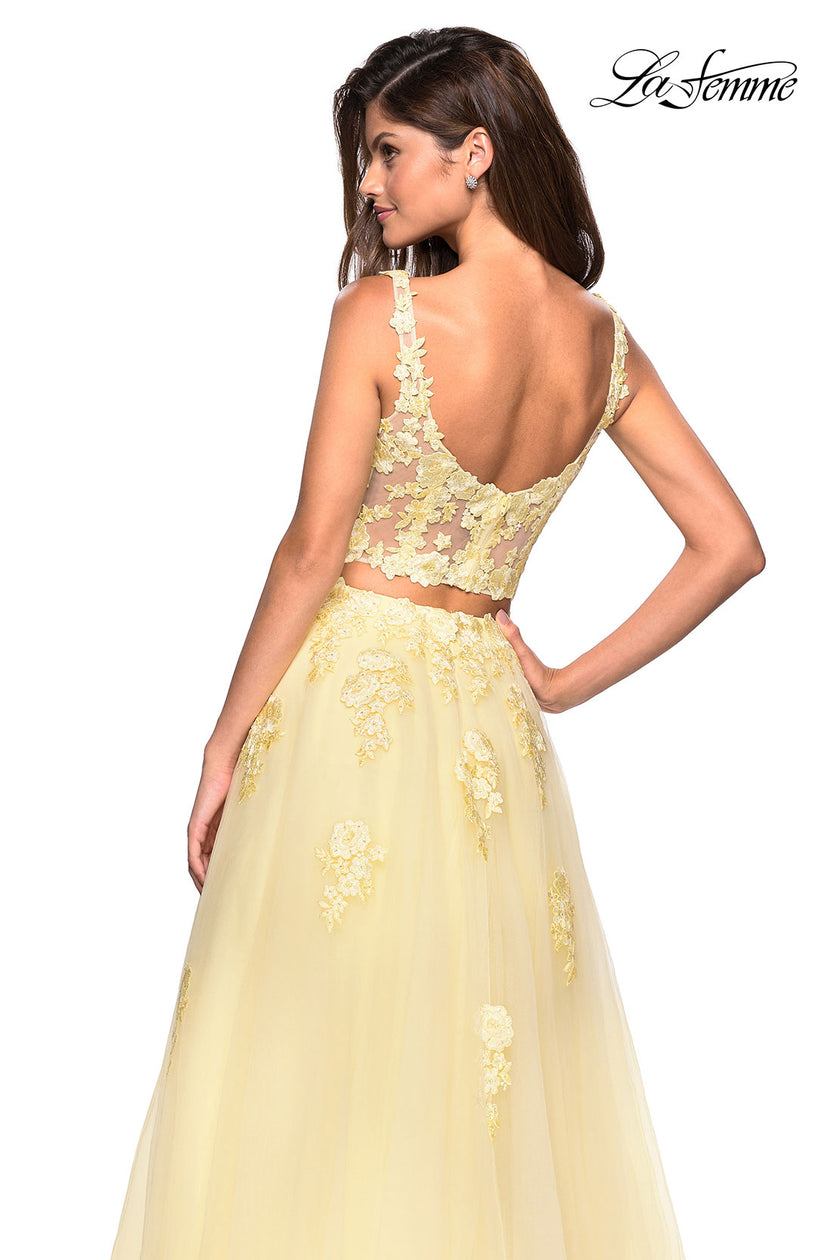 Picture of: Two Piece Floor Length Prom Dress with Lace Detail in Pale Yellow, Style: 27489, Back Picture