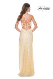 Picture of: Beautiful Prom Dress with Rhinestone and Flower Detail in Pale Yellow, Style: 31993, Back Picture