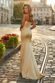 Picture of: Strapless Satin Gown with Fitted Silhouette in Pale Yellow, Style: 33546, Back Picture