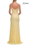Picture of: Rhinestone Lace Gown with Sheer Bodice and Side Slit in Pale Yellow, Style: 33442, Detail Picture 20
