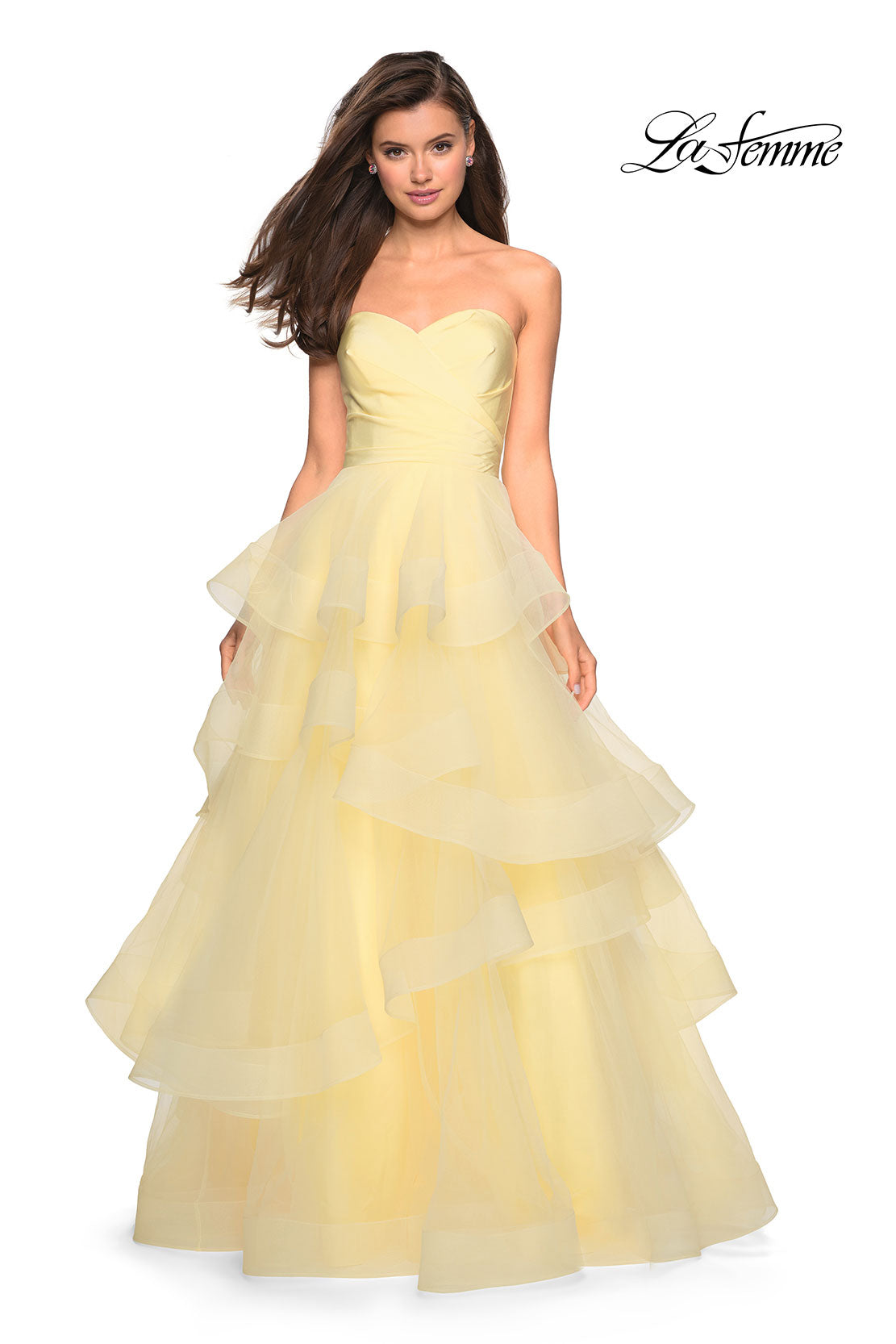 Picture of: Floor Length Strapless Tulle Ball Gown in Pale Yellow, Style: 27249, Detail Picture 2