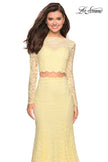 Picture of: Stretch Lace Long Sleeve Two Piece Prom Dress in Pale Yellow, Style: 27601, Detail Picture 2