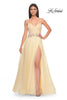 Picture of: A-Line Prom Gown with Ruched Bodice and Rhinestone Belt Detail in Pale Yellow, Style: 32117, Detail Picture 2