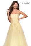 Picture of: Lace Accented Strapless Ball Gown with Pockets in Pale Yellow, Style: 27330, Detail Picture 3