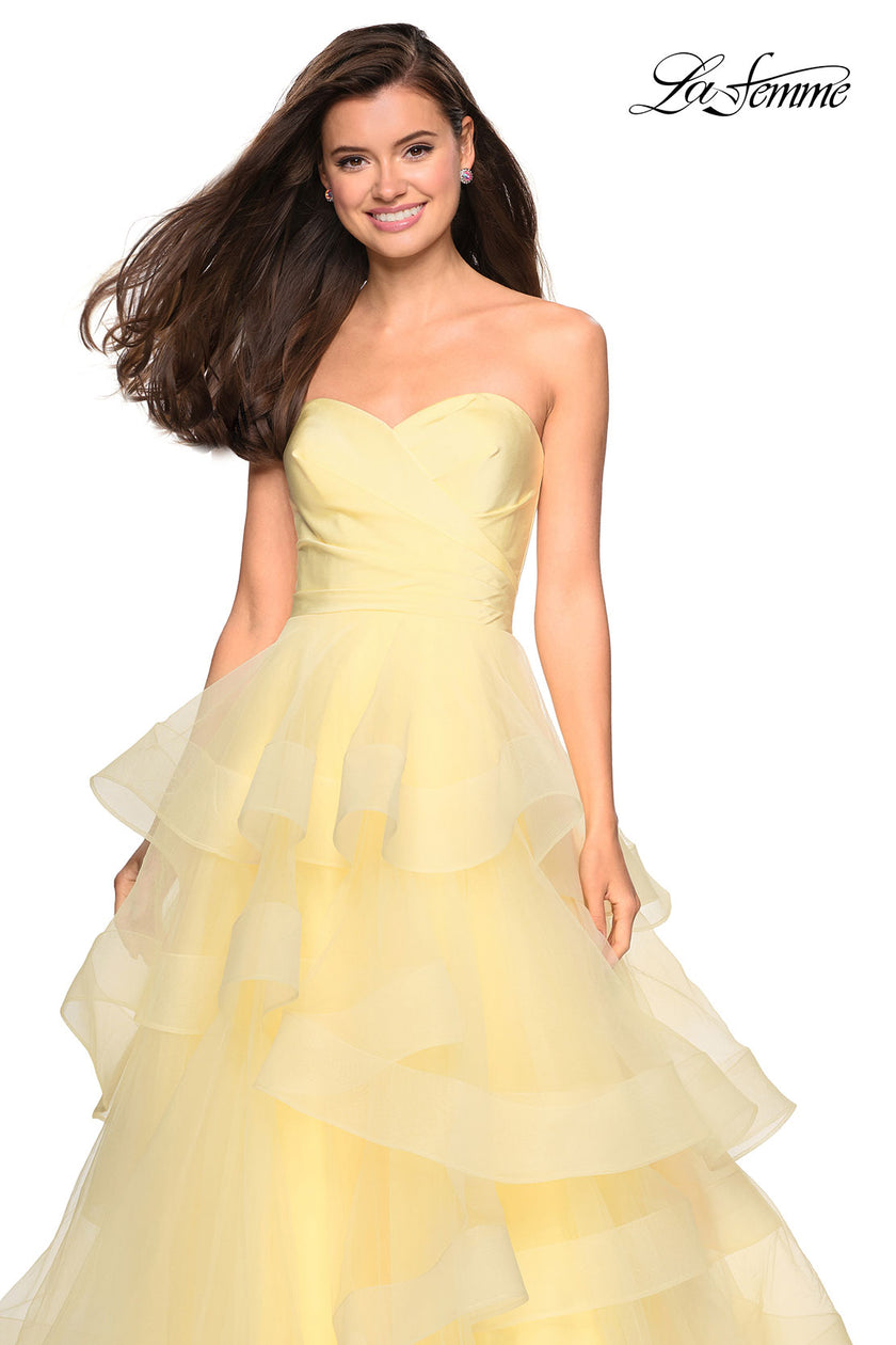 Picture of: Floor Length Strapless Tulle Ball Gown in Pale Yellow, Style: 27249, Detail Picture 4