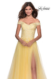 Picture of: Off the Shoulder Tulle Gown with Sheer Floral Bodice in Pale Yellow, Style: 28598, Detail Picture 4
