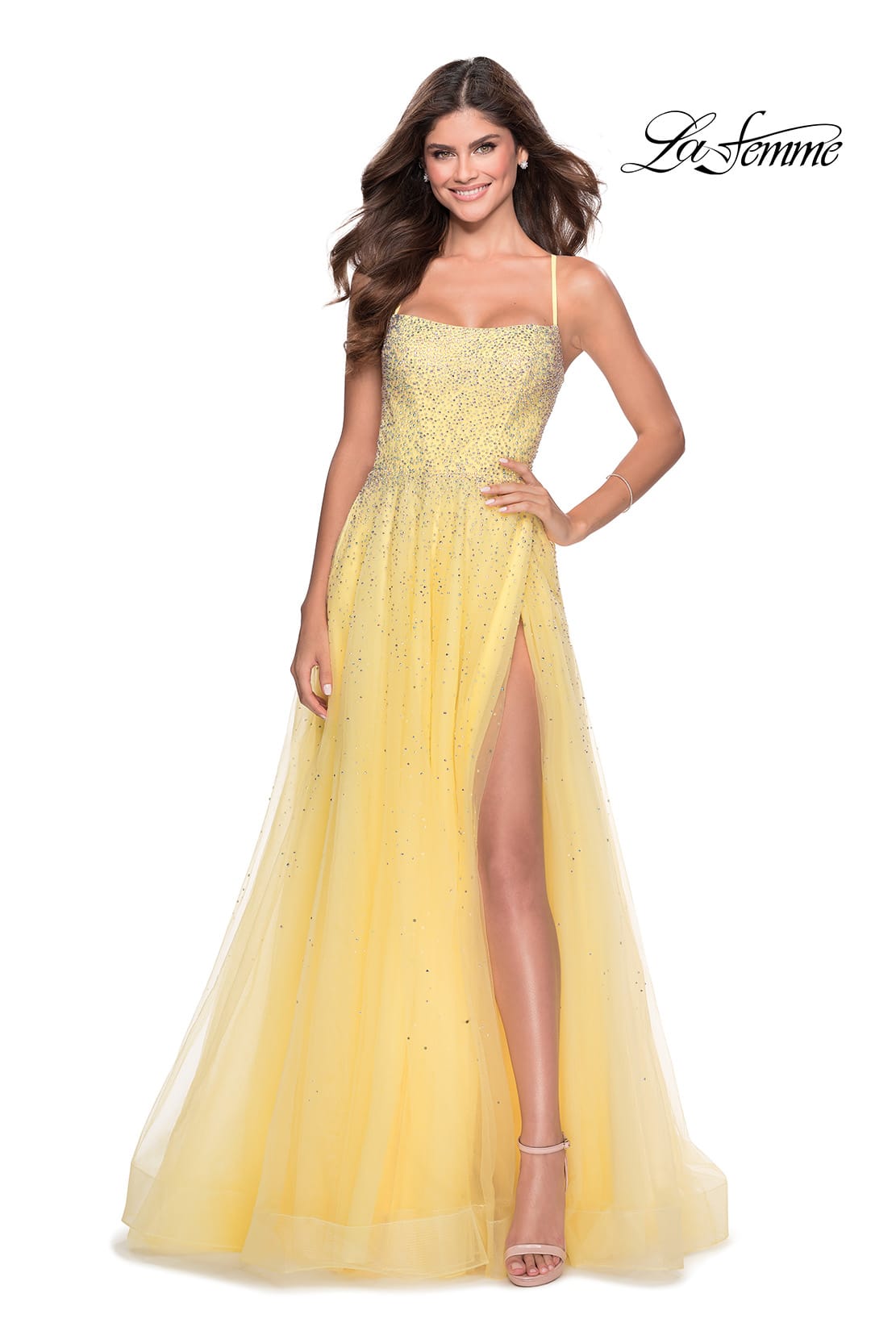 Picture of: A-line Tulle Dress with Beaded Bodice and Pockets in Pale Yellow, Style: 28583, Detail Picture 5