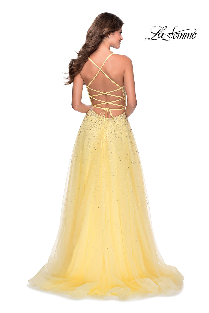 Picture of: A-line Tulle Dress with Beaded Bodice and Pockets in Pale Yellow, Style: 28583, Detail Picture 6