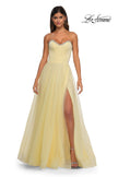 Picture of: A-line Tulle Dress with Satin Top and Rhinestone Neckline in Pale Yellow, Style: 32731, Detail Picture 6
