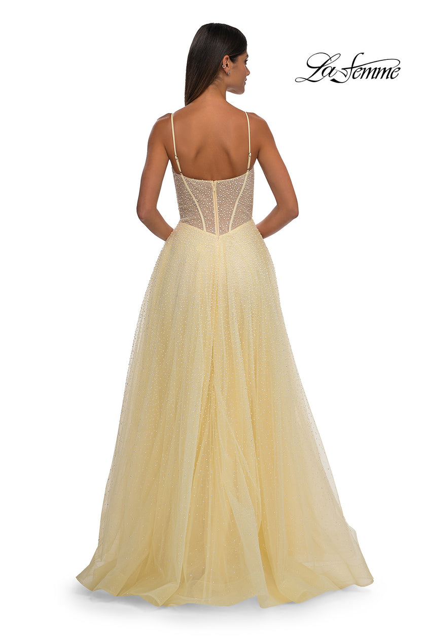 Picture of: Cute A-line Prom Dress with Pearl and Rhinestone Tulle in Pale Yellow, Style: 32644, Detail Picture 7