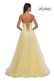 Picture of: A-line Tulle Dress with Satin Top and Rhinestone Neckline in Pale Yellow, Style: 32731, Detail Picture 7