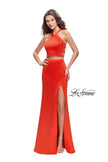 Picture of: Halter Two Piece Satin Prom Dress with Caged Back in Papaya, Style: 26171, Main Picture