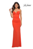 Picture of: Bright Stunning Luxe Jersey Dress with Deep V Neckline in Papaya, Detail Picture 3