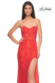 Picture of: Stretch Lace Dress with Bustier Bodice and Illusion Back in Papaya, Style: 32298, Detail Picture 6