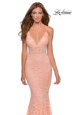 Picture of: Sequin Lace Mermaid Prom Dress with Sheer Bodice in Peach, Style: 28647, Main Picture