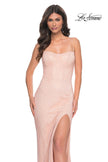 Picture of: Rhinestone Fishnet Dress with Bustier Bodice and Lace Up Back in Pink, Style: 32416, Main Picture
