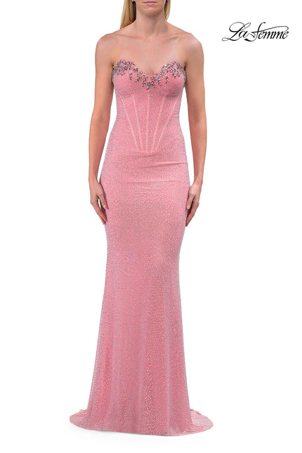 Picture of: Strapless Embellished Corset Gown with Lace-Up Back in Peach, Style: 33738, Detail Picture 13