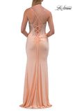 Picture of: Lace Corset Gown with High Slit and Lace-Up Back in Peach, Style: 33505, Detail Picture 18