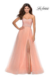 Picture of: Tulle A-line Ball Gown with Net Beaded Bodice in Peach, Style: 28559, Detail Picture 1