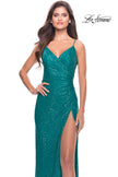 Picture of: Ruched Sequin Dress with Open Tie Back in Peacock, Style: 31583, Detail Picture 3