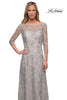 Picture of: Lace Dress with Three-Quarter Sleeves and Illusion Neckline in Pearl Silver, Main Picture