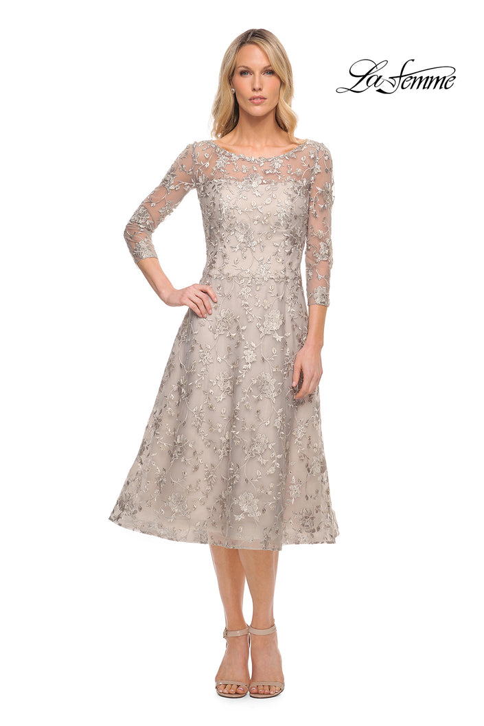Picture of: Tea Length Dress with Full Skirt in Lace in Silver, Style: 30004, Main Picture