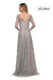 Picture of: Lace Dress with Three-Quarter Sleeves and Illusion Neckline in Pearl Silver, Back Picture