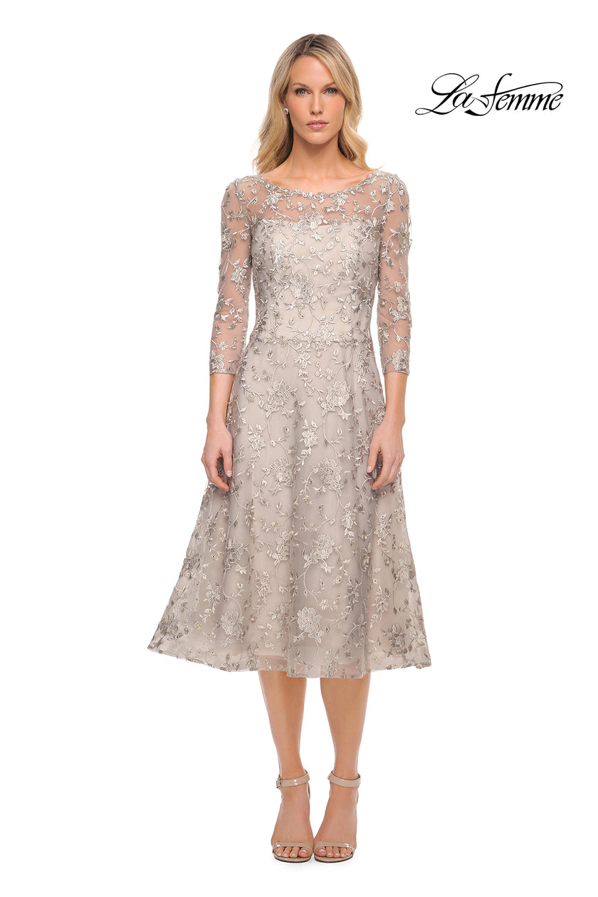 Picture of: Tea Length Dress with Full Skirt in Lace in Silver, Style: 30004, Detail Picture 1
