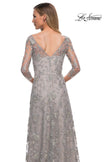 Picture of: Lace Dress with Three-Quarter Sleeves and Illusion Neckline in Pearl Silver, Detail Picture 2