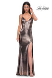 Picture of: Fitted Metallic Jersey Prom Dress with Corset Style Top in Penny , Style 32877, Detail Picture 13