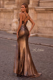 Picture of: Fitted Metallic Jersey Prom Dress with Corset Style Top in Penny , Style 32877, Back Picture