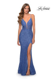 Picture of: Floor Length Lace Prom Dress with Sheer Bodice in Periwinkle, Style: 28591, Detail Picture 8