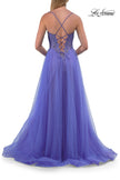 Picture of: Corset Tulle A-Line Gown with Lace Applique and Slit in Periwinkle, Style: 33860, Detail Picture 10
