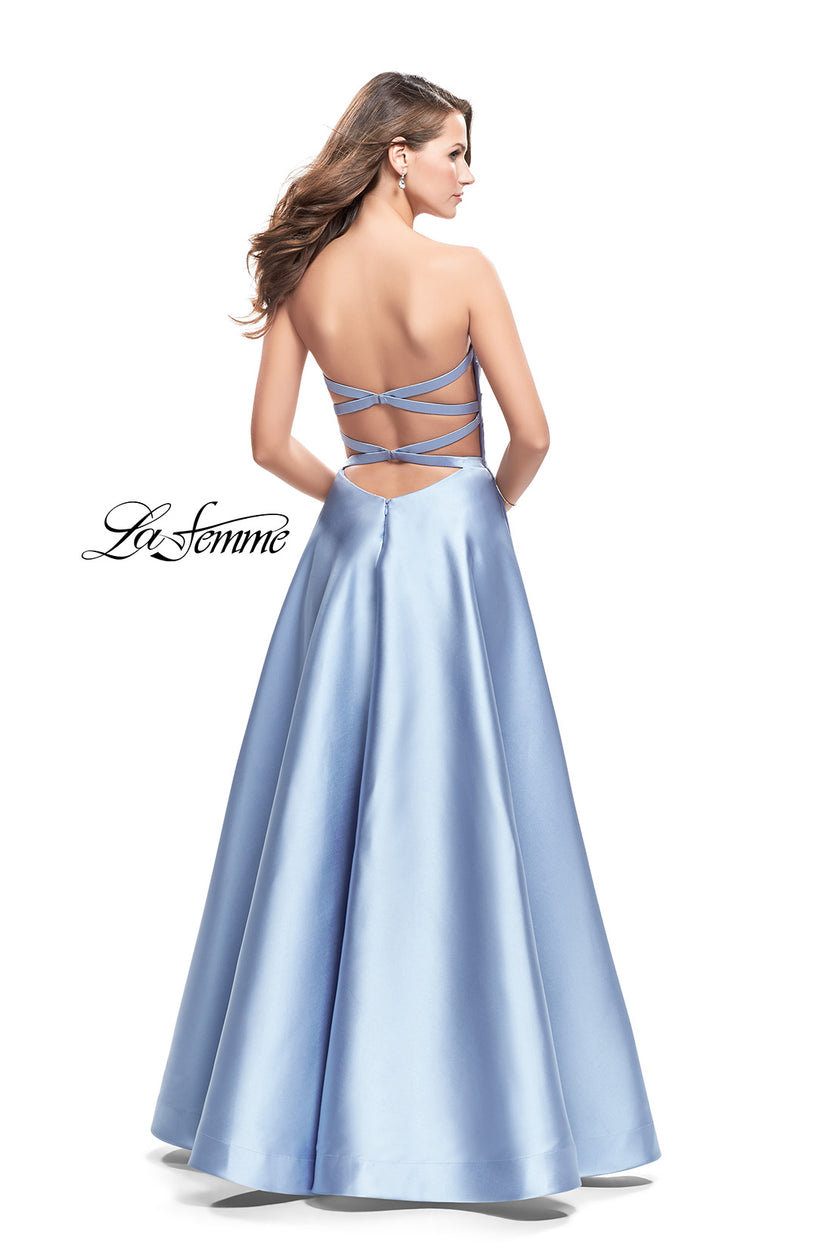 Picture of: Strapless A-line Prom Dress with Cape Skirt and Pockets in Periwinkle, Style: 25738, Back Picture