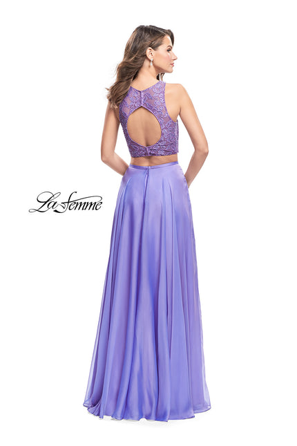 Picture of: Two Piece Prom Gown with Beaded lace Top and Pockets in Periwinkle, Style: 26087, Back Picture