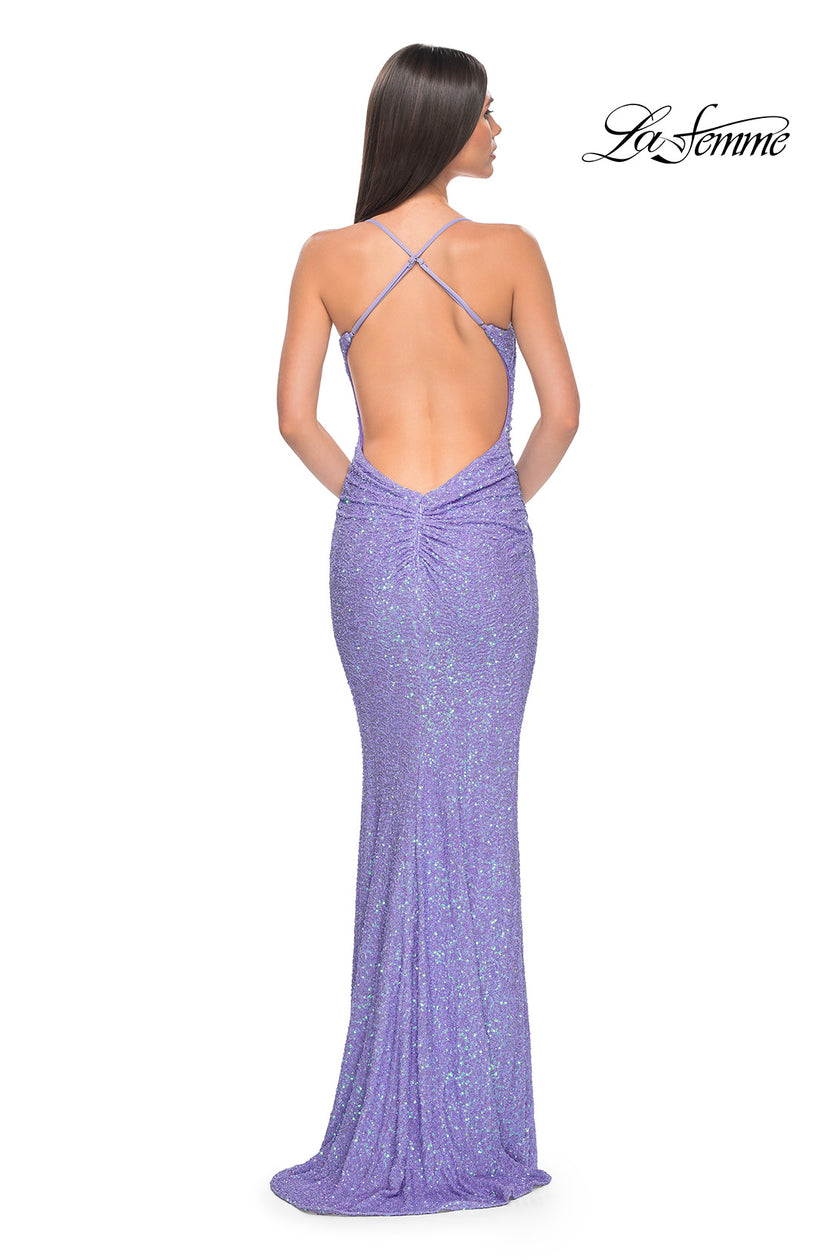 Picture of: Chic Soft Sequin Stretch Dress with Open Back in Periwinkle, Style: 31429, Back Picture