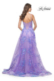 Picture of: Sequin Lace Print Tulle A-Line Prom Dress with Illusion Bodice in Periwinkle, Style: 32223, Back Picture