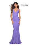 Picture of: Simple Jersey Gown with Flattering Ruching in Periwinkle, Style: 30746, Detail Picture 2