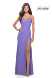 Picture of: Long Jersey Versatile Dress with Ruched Zipper in Periwinkle, Style: 31331, Detail Picture 2